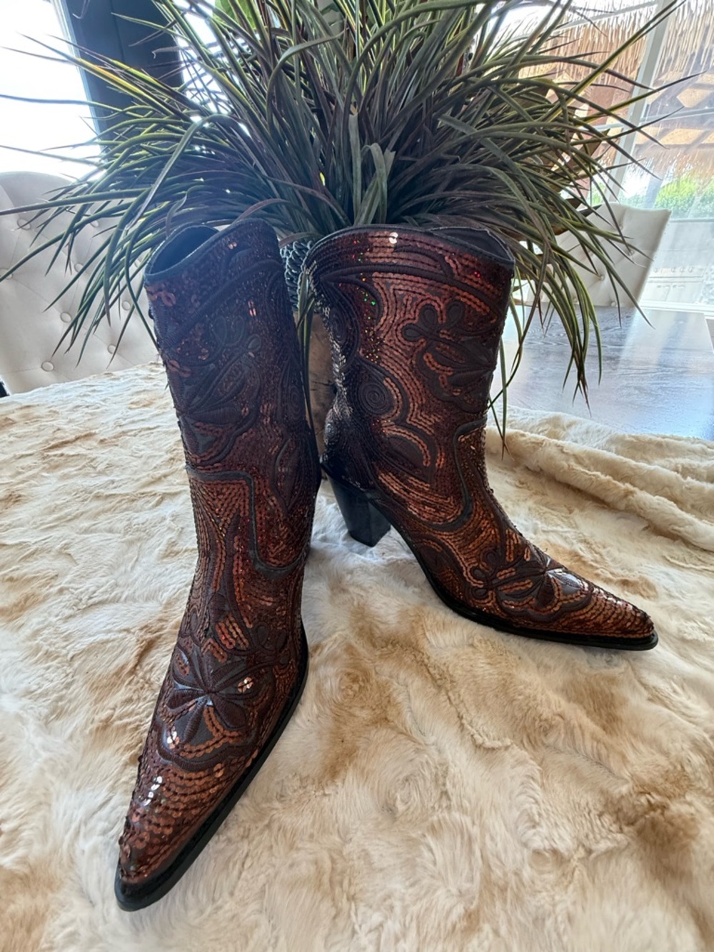 Helen’s Heart Copper Sequin Embellished Western Boots Size 6